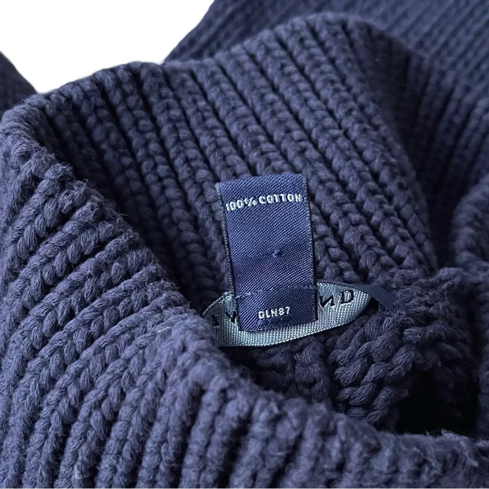 Lands End 100% Cotton Button-Up Cardigan, Navy Blue - Picture 3 of 6